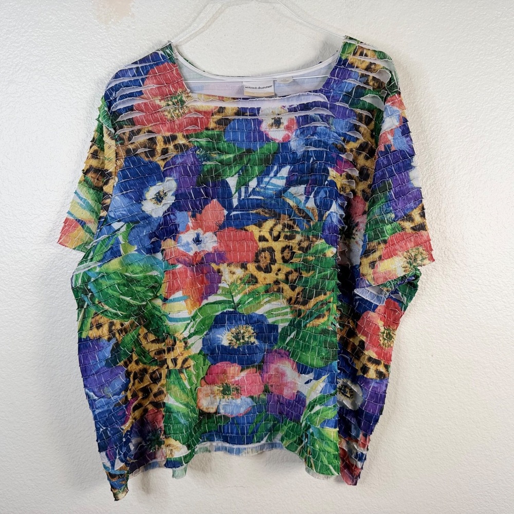 Alfred Dunner Women's Top Multicolor Sz 3X Floral Ruffle Pullover Mature Stretch